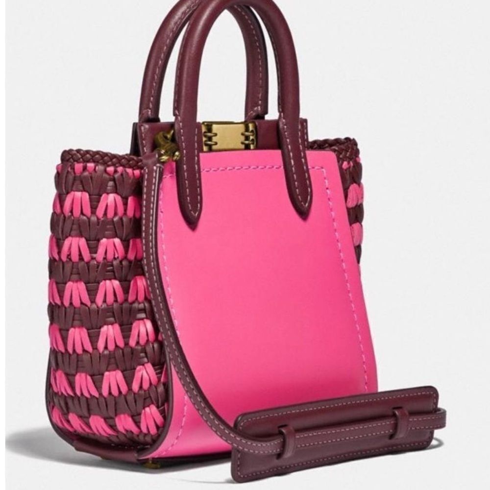 Coach Mini 619 Confetti Pink Troupe Tote 16 With Weaving Purse Handbag Crossbody - Picture 3 of 15